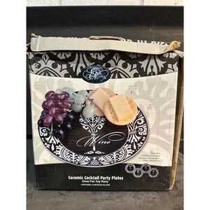 Epic Products Ceramic Cocktail Party Plates Set of 4 Black White  8in